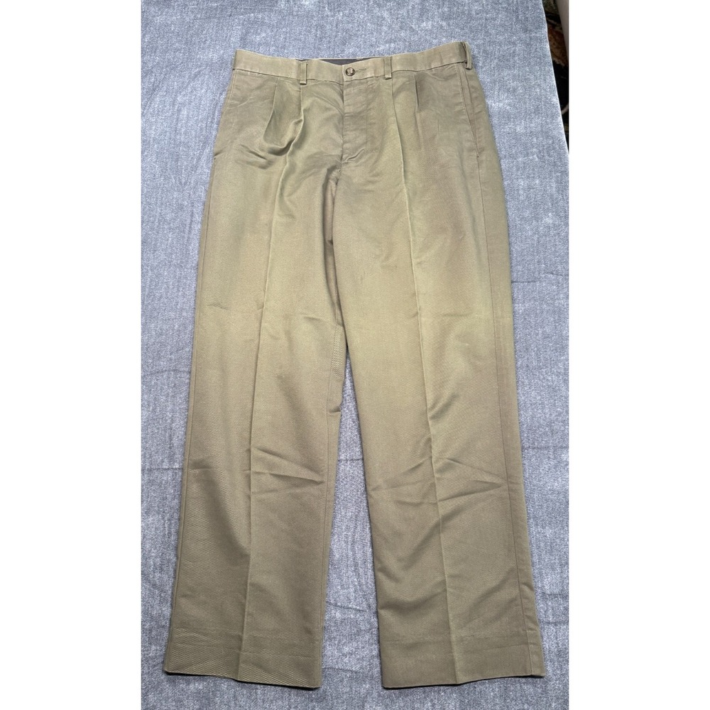 Dockers D4 Classic Fit Pleated Pants Mens 34x30 Olive Green Dress Casual